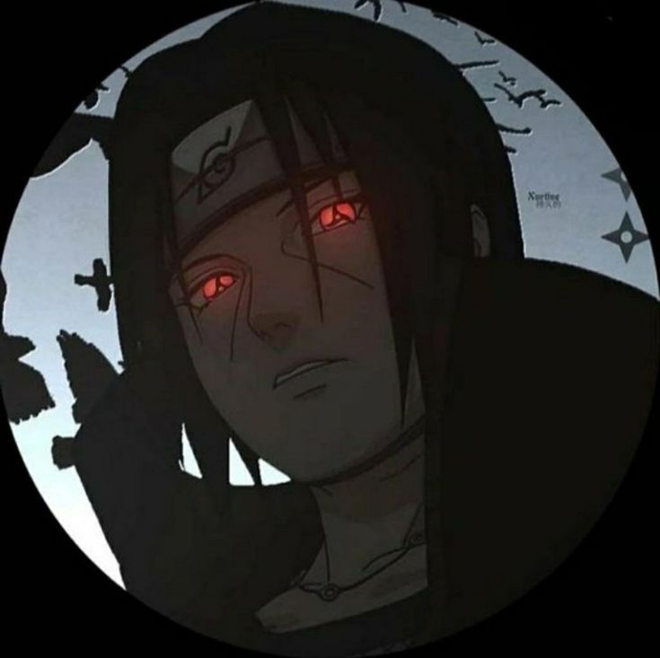 an anime character with red eyes and black hair, standing in front of a dark background