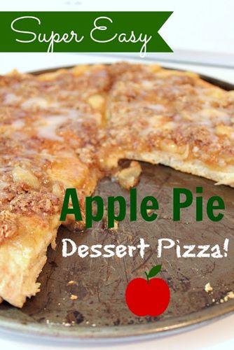 an apple pie is cut into slices on a pan with the words, dessert pizza super easy