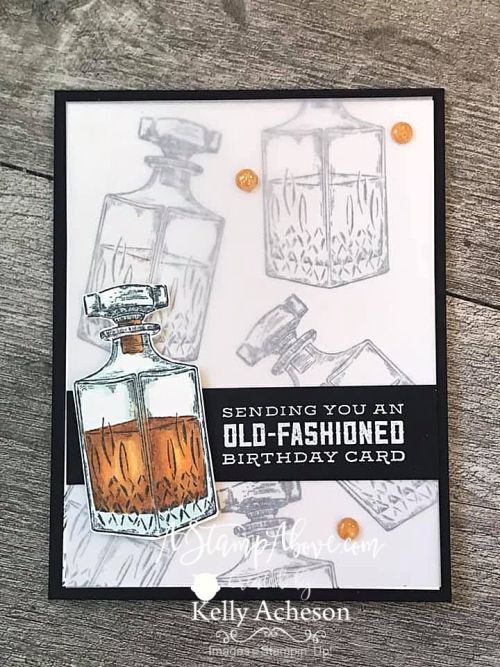 a birthday card with an image of two glasses and a bottle on the bottom that says, sending you an old - fashioned birthday card