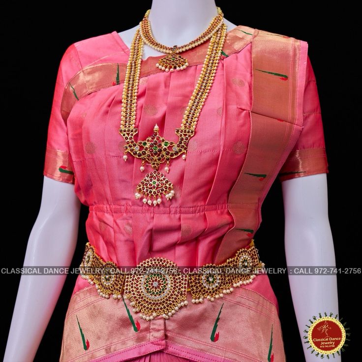 Design by Classical Dance Jewelry® ❥ Traditional Bharatanatyam costume wore during regular dance programs or arrangetram performance. ❥ Material : Paithani Silk ❥ Type : Traditional pant costume ❥ Easy to wear ❥ layer front fan ❥❥❥❥ Dress Measurements in inches ( all the measurements approximately 1 margin buffer) ❥ PANT MEASUREMENTS: ☛ Pant Length: 38-40 inch ☛ Pant Waist: 35-37 inch ☛ Pant Hip: 38-39 ❥ BLOUSE MEASUREMENTS: ☛ Blouse length: 14-15 inch ☛ Blouse Shoulder length: 16 -17 inch ☛ Blo Temple Jewelry Saree Set For Wedding, Gold Paithani Silk Sets For Traditional Ceremonies, Gold Paithani Silk Sets In Traditional Drape, Traditional Gold Paithani Silk Sets, Unstitched Blouse For Ceremonial Occasions During Diwali, Pink Traditional Wear With Tilla For Puja, Pink Tilla Saree For Traditional Ceremonies, Pink Saree With Tilla For Traditional Ceremonies, Diwali Temple Jewelry Sets With Traditional Patterns