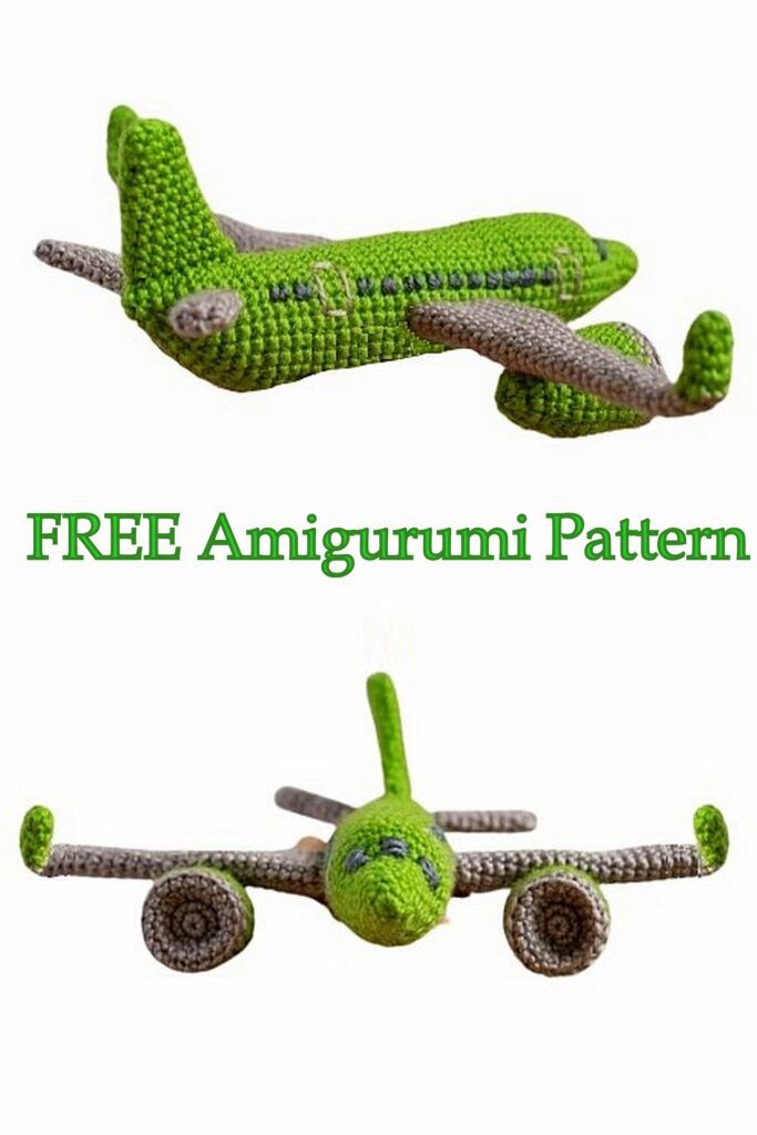 an airplane made out of crocheted yarn with the words free amigurmi pattern