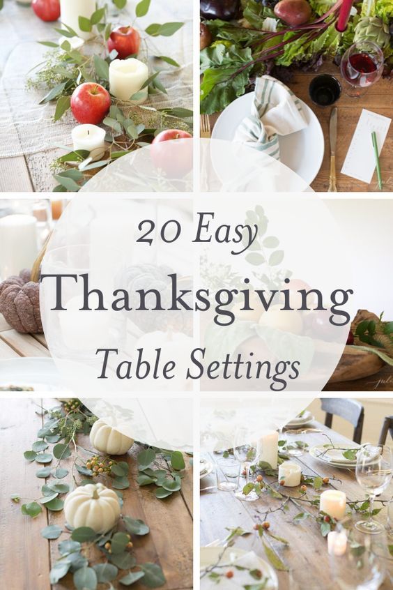 thanksgiving table settings with pumpkins and greenery