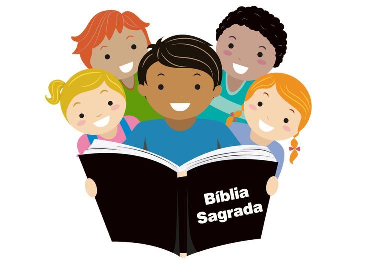 children are reading a book with the words biblia sagrada on it