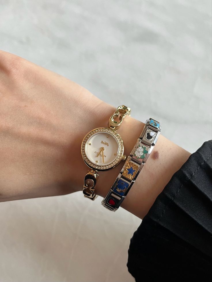 Bracelets And Watches Layered, Hand Jewellery Aesthetic, Italian Bracelets Aesthetic, Italian Bracelet, Italian Charms, Dope Jewelry, Classy Jewelry, Funky Jewelry, Jewelry Lookbook