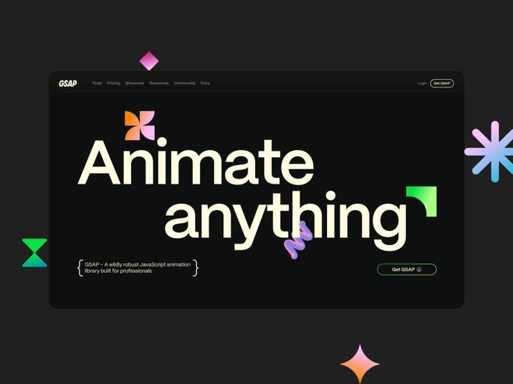 an animated web page with the words animation anything on it and colorful stars around it