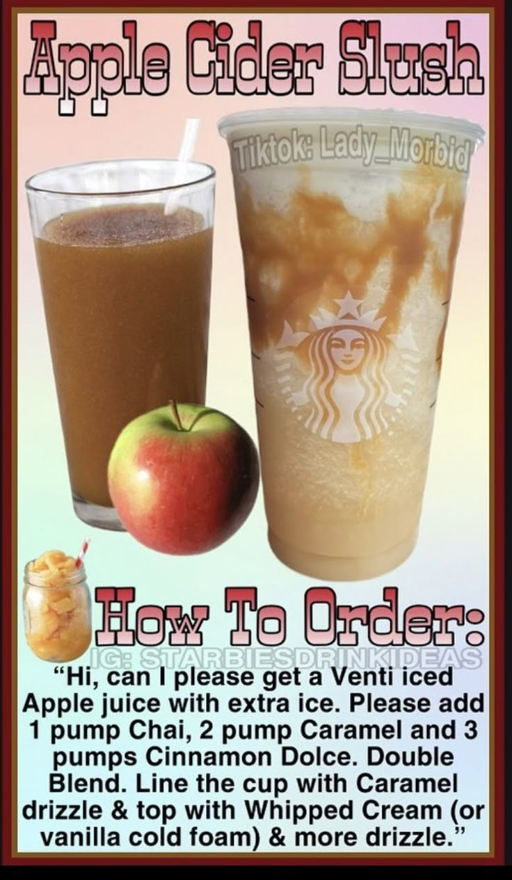 an advertisement for apple cider slush and how to order