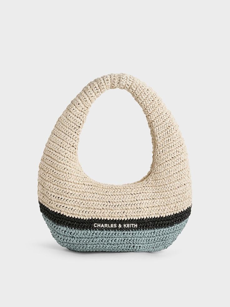 Black Allegra Knitted Slouchy Hobo Bag - CHARLES & KEITH US Crochet Hobo Bag, Slouchy Hobo Bag, Crochet Beach Bags, Slouch Bags, String Bag, Charles Keith, Handle Design, Crochet Purses, Market Bag