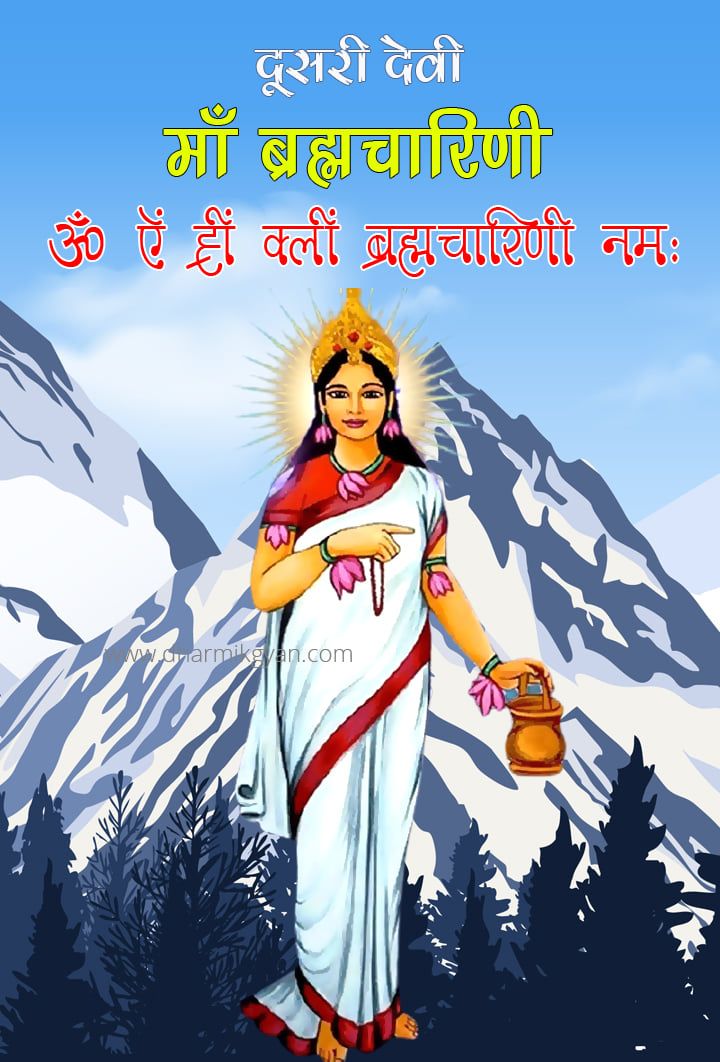 ॐ ऐं ह्रीं क्लीं ब्रह्मचारिणी नमः Navratri Devi, Navratri Devi Images, Indian Flag Photos, Devi Images, Janmashtami Wishes, Cricket Poster, Good Morning Greeting Cards, Navratri Festival, Happy Navratri Images