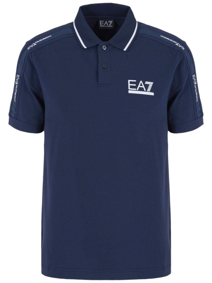 navy blue/white stretch-cotton logo print at the chest jacquard logo motif polo collar front button placket short sleeves Armani Polo, Blue Shorts Men, Armani Logo, Printed Polo Shirts, Polo Shirt White, Cotton Logo, Polo Collar, Blue Shirt, Button Placket