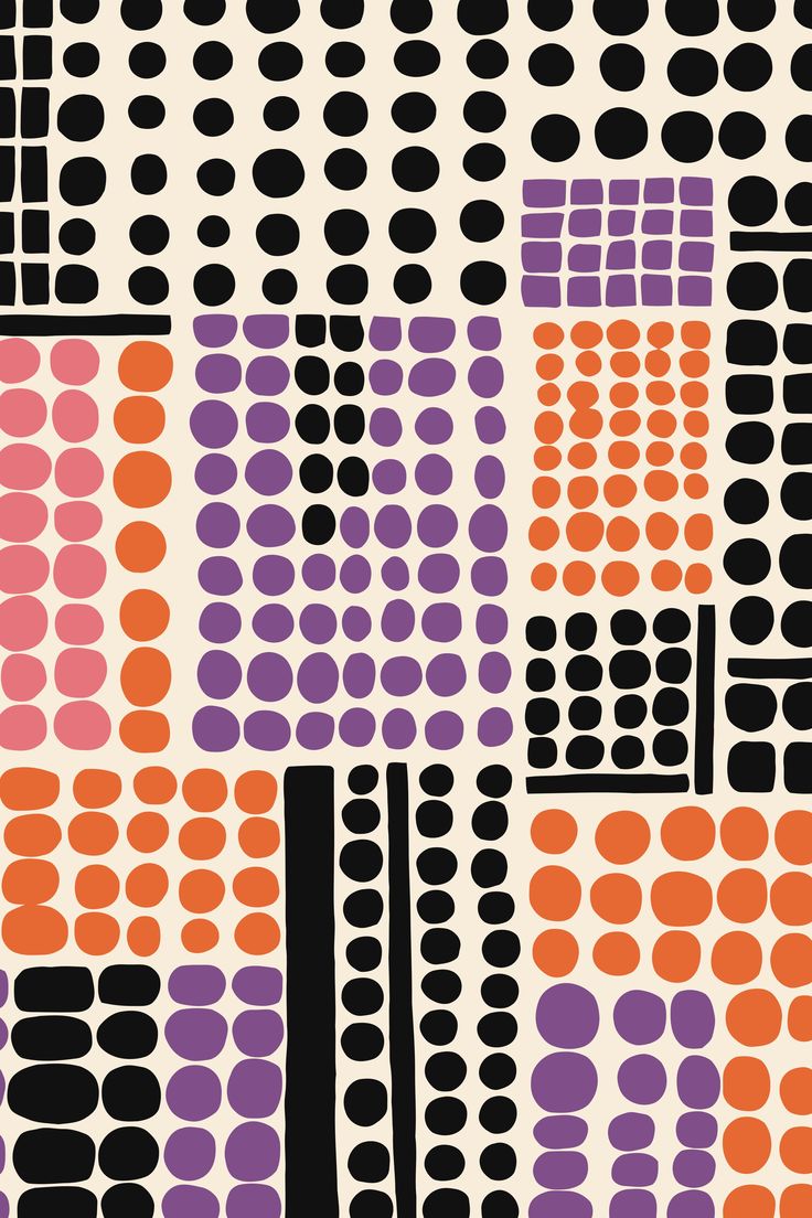 an orange and purple pattern with dots on it