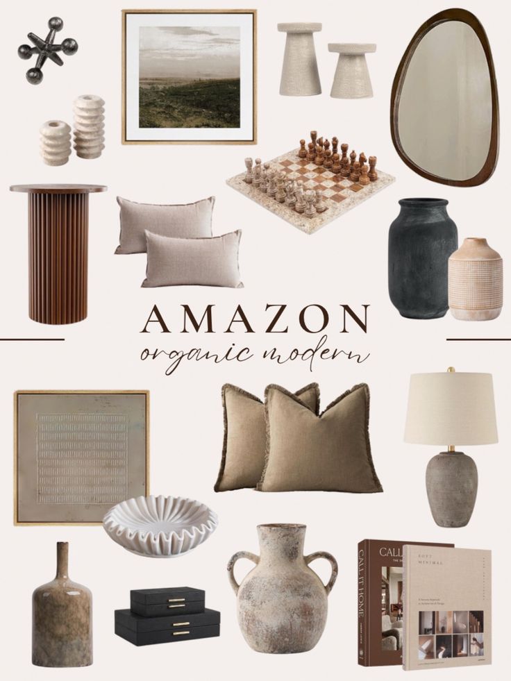 an assortment of furniture and decor items displayed on a white background with the words amazon organic industry above it