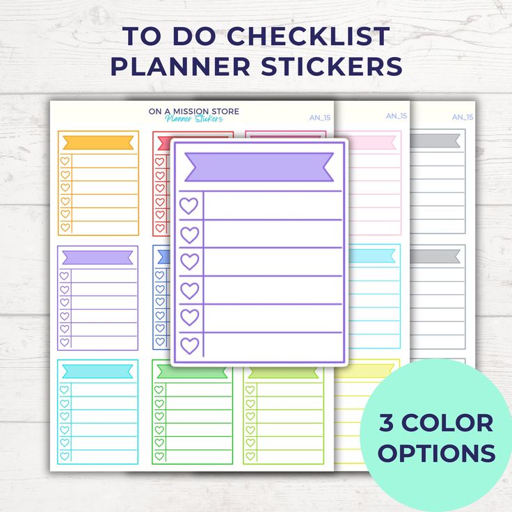 three printable planner stickers with the text to do checklist planner stickers