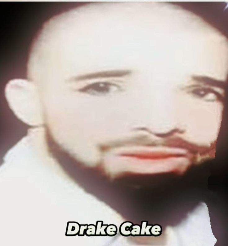 a close up of a person wearing a suit and tie with the words drake cake on it