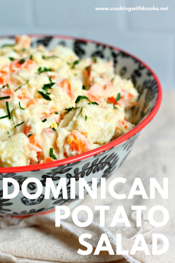 a bowl filled with potato salad on top of a table