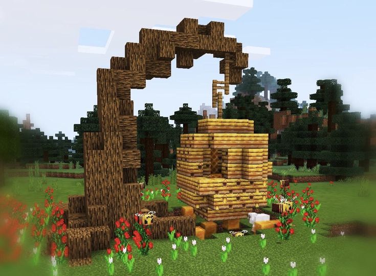 Fantasy Trees Minecraft, Sheep Pen Minecraft, Minecraft Cool, Construction Minecraft, Minecraft Garden, Minecraft Statues, Minecraft Decoration, Beehive Design, Minecraft Structures