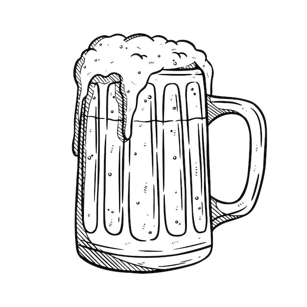 a mug of beer with foamy bubbles on the top, hand drawn in black and white