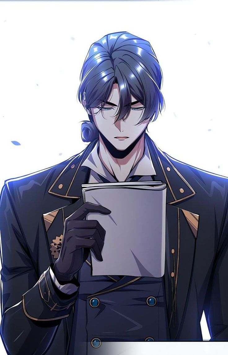 an anime character holding a tablet in his hands