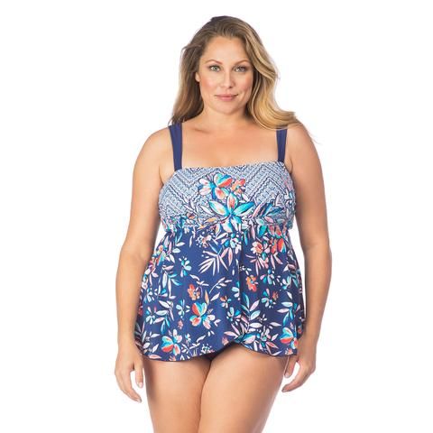 Plus Size Flyaway Tankini One-piece Swimsuit by Maxine - Tropical Trip Swimsuits Plus Size, Flattering Bathing Suit, Curvy Swimwear, Tankini Swimsuit, Plus Size Swim, Trendy Swimwear, Plus Size Swimsuits, Cup Bra, Soft Cup