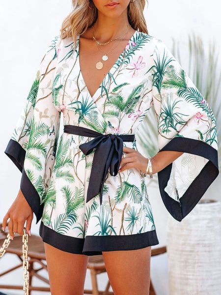 Gender:?Women Type:?Bottoms Feature:?V Neck. Lace-up. Long Sleeve Material:?Polyester Fiber Style:?Casual Color:?White Size:?S.M.L.XL Please Note:?All Dimensions Are Measured Manually With A Deviation Of 1 To 3cm. Summer Printed V-neck Jumpsuits And Rompers, Short Jumpsuits For Women, Fitted Printed V-neck Jumpsuits And Rompers, Tropical V-neck Printed Jumpsuits And Rompers, Casual Tropical Print V-neck Jumpsuits And Rompers, Casual Floral Print V-neck Jumpsuit/romper, Bat Sleeve, Print Kimonos, White Jumpsuit