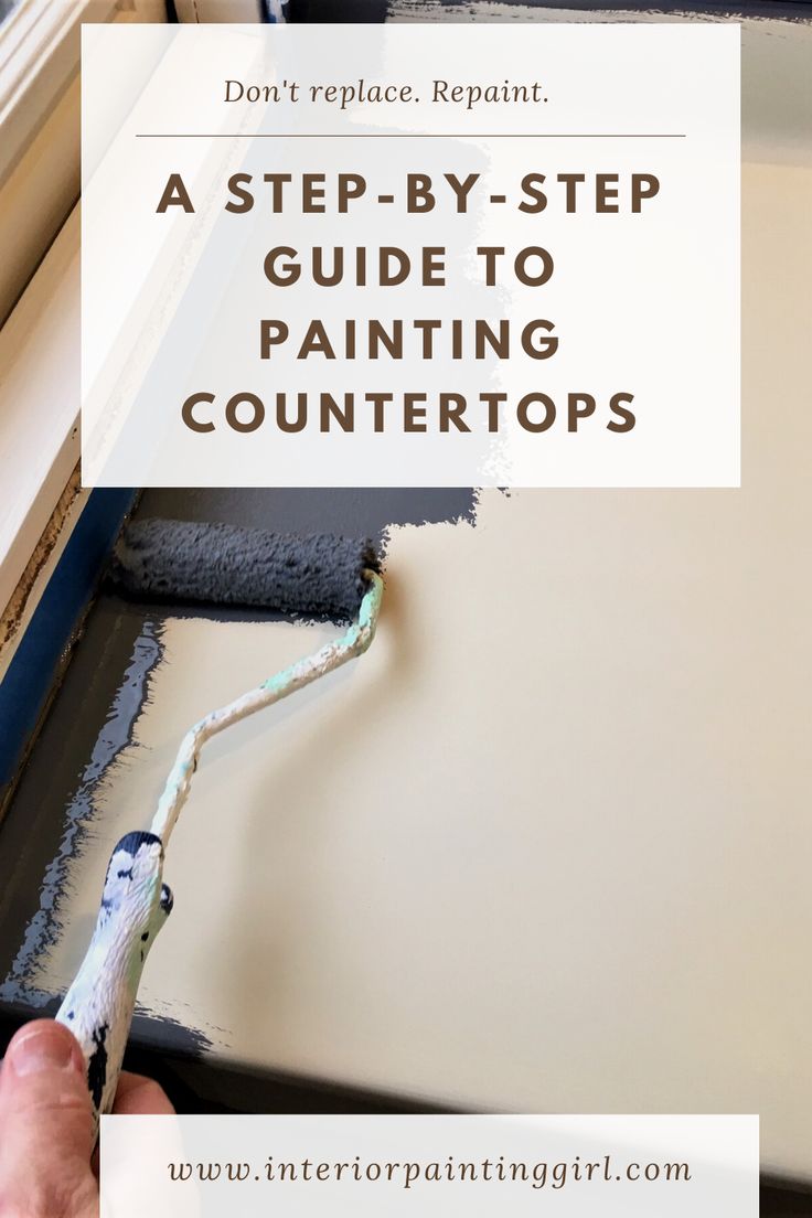 a person painting the wall with paint rollers and text overlay that reads, a step - by - step guide to painting countertops