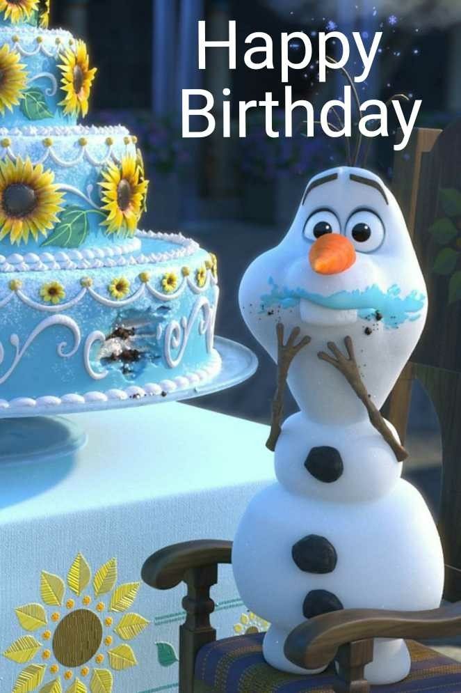 there is a frosted cake with sunflowers on it and a frozen queen figure next to it