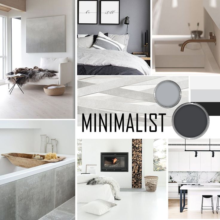 a collage of minimalist photos with furniture and decor