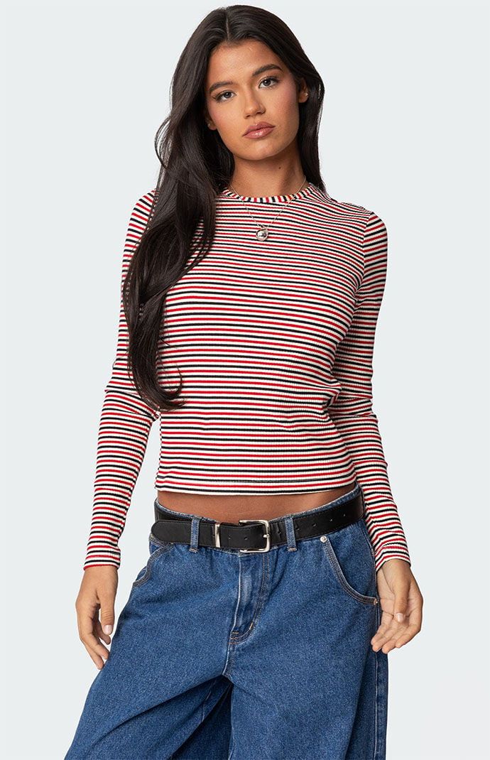 This Corina ribbed stripey long sleeve t-shirt from Edikted gives the perfect twist on a closet staple. With its flattering fitted silhouette, it's a versatile piece that will become an instant go-to.T shirtLong sleevesStriped patternRibbed fabricCotton, Polyester, SpandexModel wears size SModel height is 5'8Item care: Machine wash at maximum 30C, do not bleach, do not tumble dry, iron at a maximum of 110C, do not dry clean. Edikted Womens Corina Ribbed Stripey Long Sleeve T-Shirt - Multicolor size XS Long Sleeve Striped Short, Striped Long Sleeve Shirt Outfit, Long Sleeve Shirt Outfits, Visionary Fashion, Swimwear Dress, Knitted Tops, Strapless Tops, Leggings Shop, Denim Top