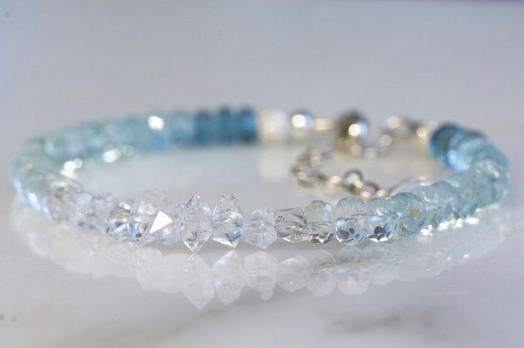 Aquamarine Bracelet Jewelry Gift, Aquamarine Bracelet Jewelry As A Gift, Aquamarine Jewelry With Diamond Accents For Gift, Gift Jewelry With Diamond Accents And Aquamarine, Gift Aquamarine Jewelry With Diamond Accents, Adjustable Aquamarine Jewelry As Gift, White Gold Aquamarine Birthstone Jewelry, Aquamarine Gemstone Bracelet, Sterling Silver Rondelle Jewelry As A Gift