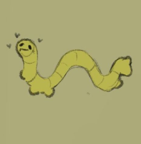 a drawing of a worm on a green background