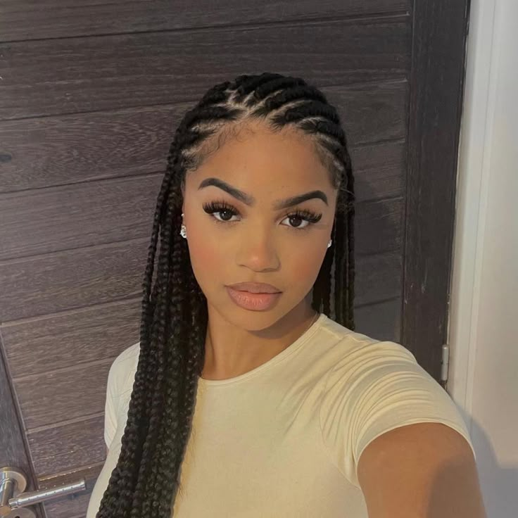 Image: @braidsgang // Instagram Ethiopian Cornrows, Braided Hairstyles Light Skin, Small Fulani Braids, Braids For Round Faces, Half Head Braids, Mexico Braids, Boho Cornrows, Braided Hairstyles For Black Women Cornrows, Cute Box Braids