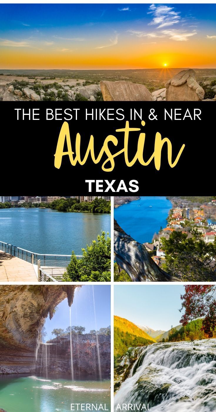 the best hikes in and near austin, texas with text overlaying it