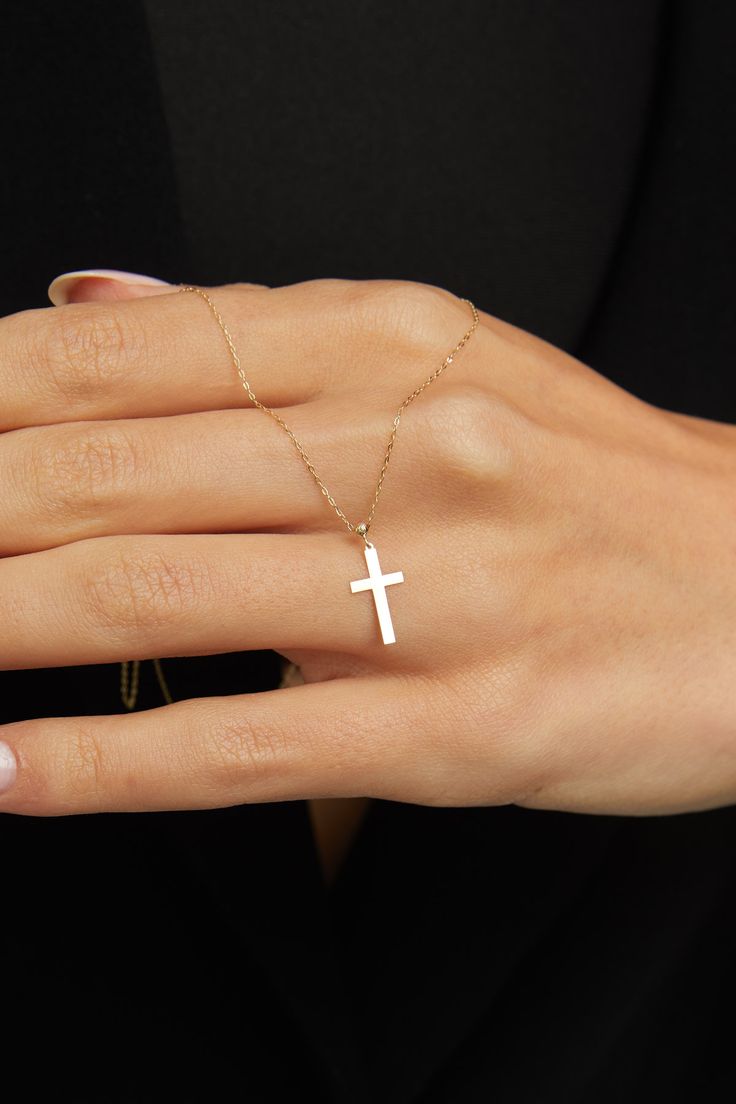 "High quality cross necklace for everyday wearing. 14k Solid Gold Cross Necklace for Women / Cross Necklace Gold / Best friend Necklace Gift / Gold Necklace / Gift for Mom *60 Day Return Policy We are committed to your satisfaction. Engraved or non-engraved; if you are not happy with your choice, return it in original condition within 60 days. ITEM DETAILS Material: Cross Necklace is 14K Solid GOLD ( not filled or plated).  * Gold Necklace Chain Length: 18\" inch (45cm)  * Chain Width: 0,65mm * Dainty 14k Gold Cross Necklace As A Gift, Dainty 14k Gold Cross Necklace Gift, Personalized 14k Gold Cross Pendant Necklace, 14k Gold Cross Necklace For Gift, Dainty Yellow Gold Cross Necklace Gift, Minimalist 14k Gold Cross Necklace As Gift, 14k Gold White Cross Necklace As Gift, White 14k Gold Cross Necklace As Gift, White 14k Gold Cross Necklace Gift