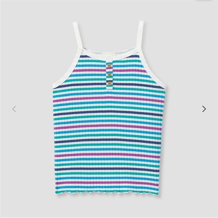 Girls Ribbed Tank Top With Stripes And Buttons Rib Knit Tank Top, Spring Kids, Summer Tank Top, Cat Top, Tanktop Girl, Weather Wear, Knit Tank Top, Tank Girl, Summer Tank