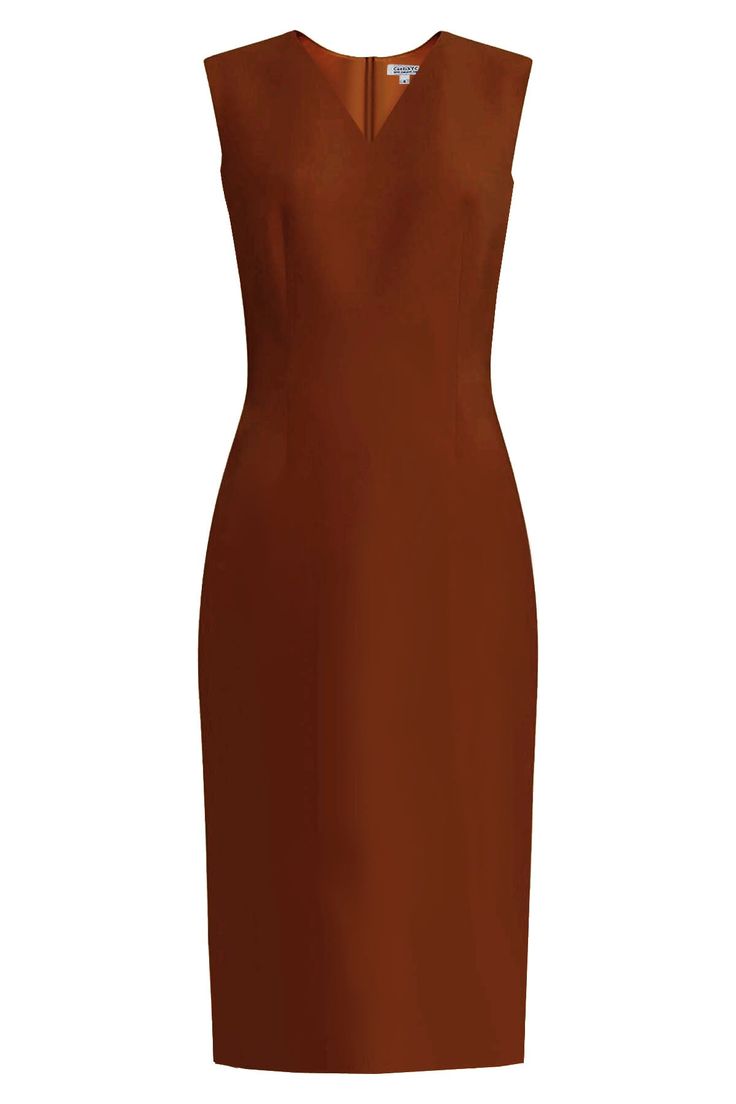 Kateri High Quality V-Neck Sheath Dress A must have in every closet, a basic, timeless dress that can be worn day or night. Wear it as it is or accessorize it. - Sleeveless - V-neckline Neckline - High quality Italian novelty fabric - Fully lined with light weight fabric Measures 42" from shoulder to hem - Invisible zipper in the back. - Made in the USA Processing time before shipping 3-5 business days More colors available click here - This item is made upon order and is non-returnable. Please refer to our size chart before placing an order. Elegant Fitted V-neck Dress For Daywear, Elegant Mini Dress With Straight Neckline For Daywear, Elegant Dress With Notched Neckline, Elegant Knee-length V-neck Dress For Daywear, Classic Sheath Mini Dress For Formal Occasions, Elegant Brown Silk Midi Dress, Classic Silk Office Dress, Solid Color Formal Dress With Notched Neckline, Elegant Brown Mini Dress With V-neck