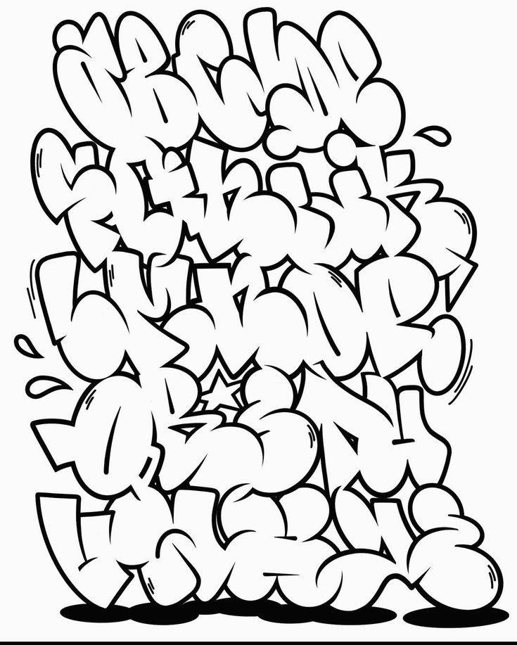 a black and white drawing of some graffiti