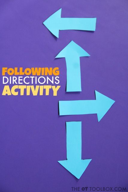 the words following directions are cut out from blue paper and placed on a purple background