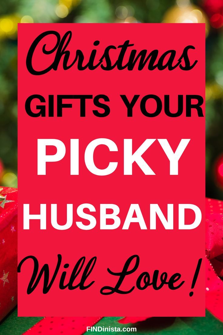 a red christmas card with the words, christmas gifts your picky husband will love