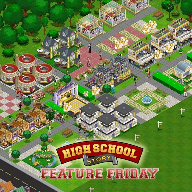 the high school story is shown in this screenshot from the game, which features buildings and