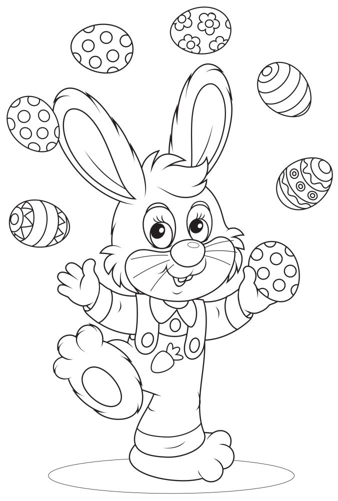 an easter bunny juggling eggs in the air