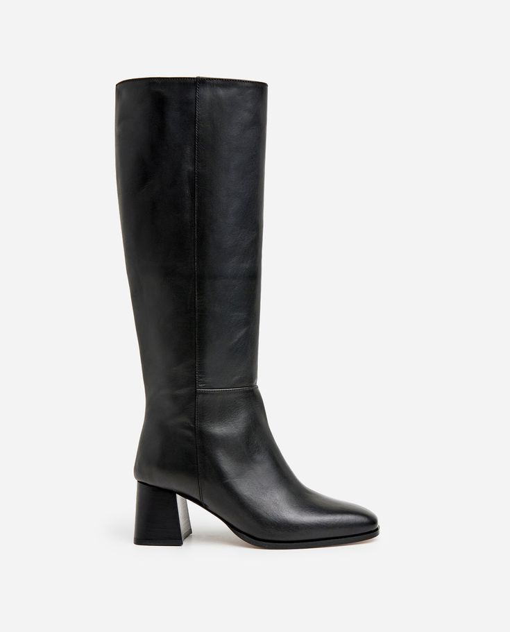 Colette Leather Black Sleek High Shaft Boots For Workwear, Classic Knee-high Boots With Block Heel For Business, Modern Black High Shaft Boots, Classic Knee-high Boots With Medium Width, Medium Width High Shaft Boots For Work, Wide Calf Heeled Boots With Leather Sole For Work, Business Knee-high Wide Calf Boots In Calf Leather, Classic High Shaft Boots For Office, Modern High Shaft Boots For Fall