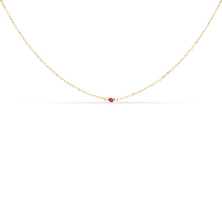 Description Layer on the glamour with our Single Stone Ruby Necklace. This elegant piece features a ruby solitaire set in your choice of 14K white gold, 14K yellow gold, or 14K rose gold. The simple and classic design is perfect for any occasion, whether you're dressing up for a night out or wearing it as an everyday accessory. The pinkish red ruby is said to symbolize passion and love. The ruby is the July birthstone, making this necklace the perfect gift idea for someone with a July birthday. All of our necklaces come with a delicate chain that can be adjusted to your desired length. Product details Below are the details of our Stone Ruby Necklace. Please reach out if you have any questions. Metal type: 14k solid gold (yellow gold, white gold, or rose gold) Gemstone: Genuine ruby Cut: Ro Classic Ruby Necklace With Diamond Cut, Elegant 14k Gold Birthstone Necklace With Briolette Shape, Elegant Ruby Birthstone Necklace In Gold, Elegant Gold Ruby Birthstone Necklace, Yellow Gold Ruby Necklace With Diamond Cut, Classic Ruby Necklace In Yellow Gold, Classic Yellow Gold Ruby Necklace, Yellow Gold Jewelry With Lab-created Ruby For Gift, Elegant Ruby Birthstone Necklace