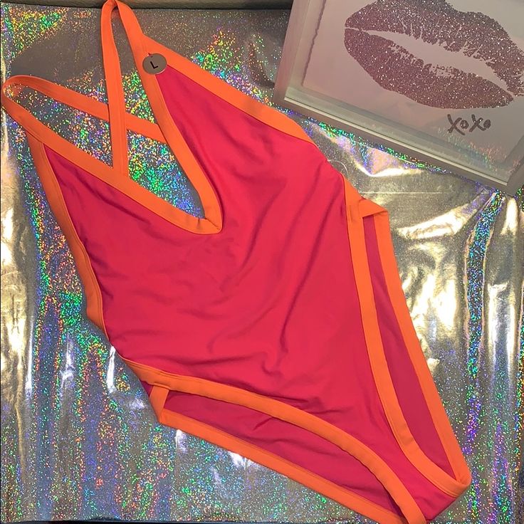 One Piece Bathing Suit Size Large Brand New With Tags! Make Me An Offer Pink Bathing Suit, Pink Bathing Suits, One Piece Bathing Suit, Neon Orange, Orange Pink, Color Orange, Bathing Suit, Pink And Orange, Bathing Suits