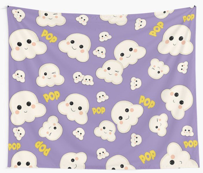 popcorn pattern on purple ipad case with yellow lettering and white clouds in the middle, all over it