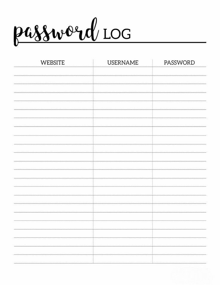 a printable log with the words,'password log'in black and white