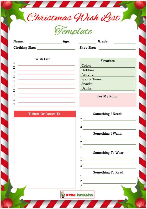 a christmas wish list with candy canes and holly