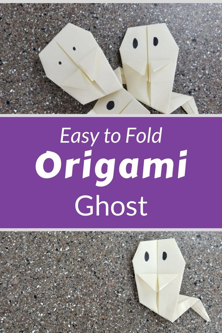 an origami ghost made out of paper with the title easy to fold origami ghost