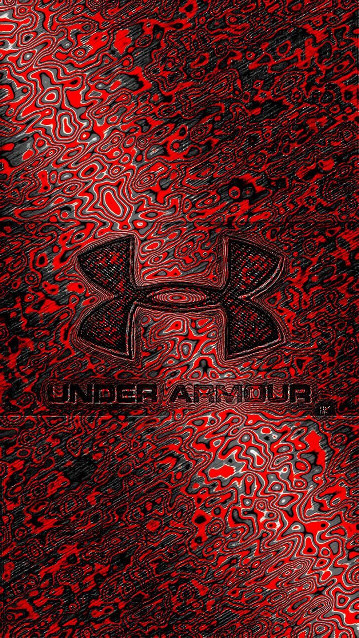 the under armour logo is reflected in red and black paint on an abstract background with swirls