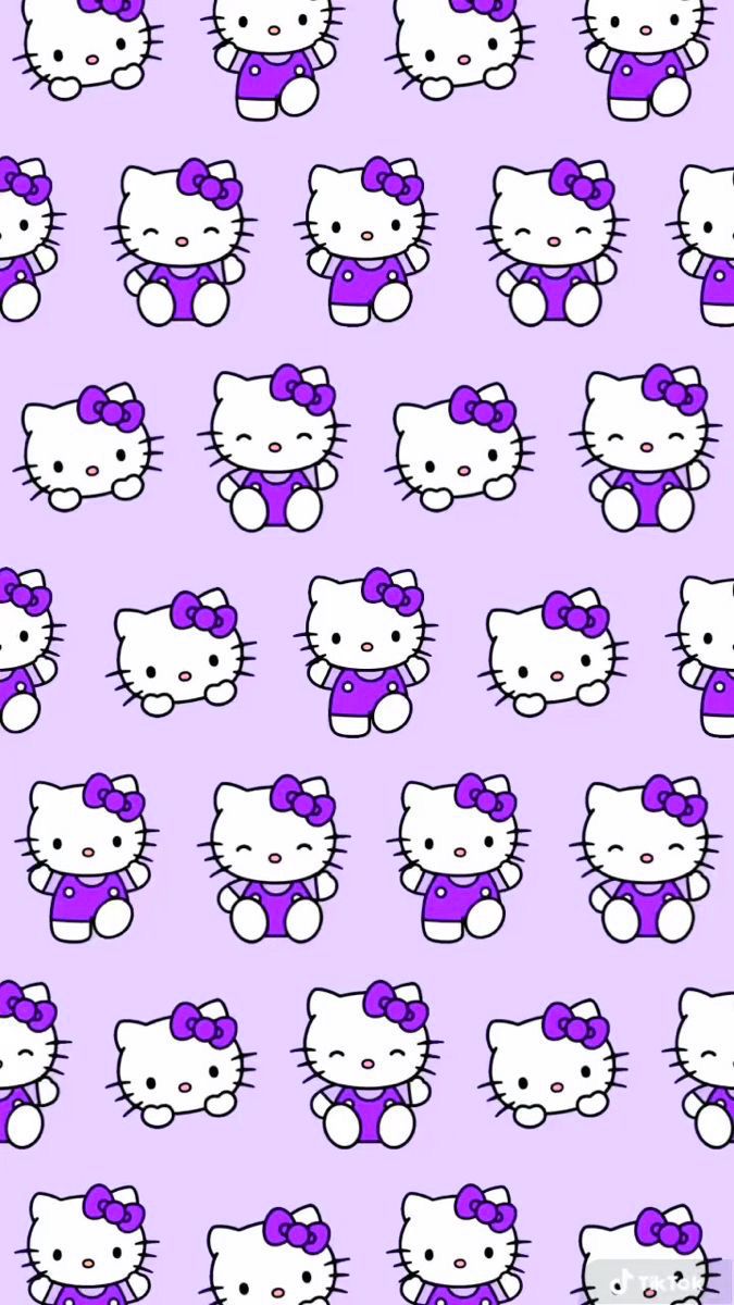 many hello kitty wallpapers on a purple background