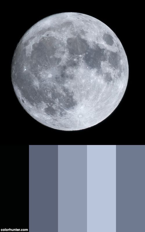 the full moon is shown with blue and gray colors in it's palettes