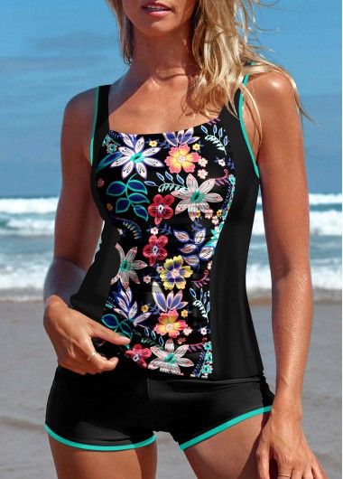 Color:Black;Size:S;Size:M;Size:L;Size:XL;Size:XXL;Package Contents:1 X Top , 1 X Shorts;Occasion:Sport; Black Beachwear Tankini For Swimming, Fitted Black Tankini For The Beach, Fitted Black Swimwear For Beach Season, Summer Black Printed Swimwear, Black Summer Tankini For Pool, Black Printed Swimwear For Summer, Fitted Black Swimwear For Summer, Black Sleeveless Tankini For Summer, Black Tankini For Swimming In Summer